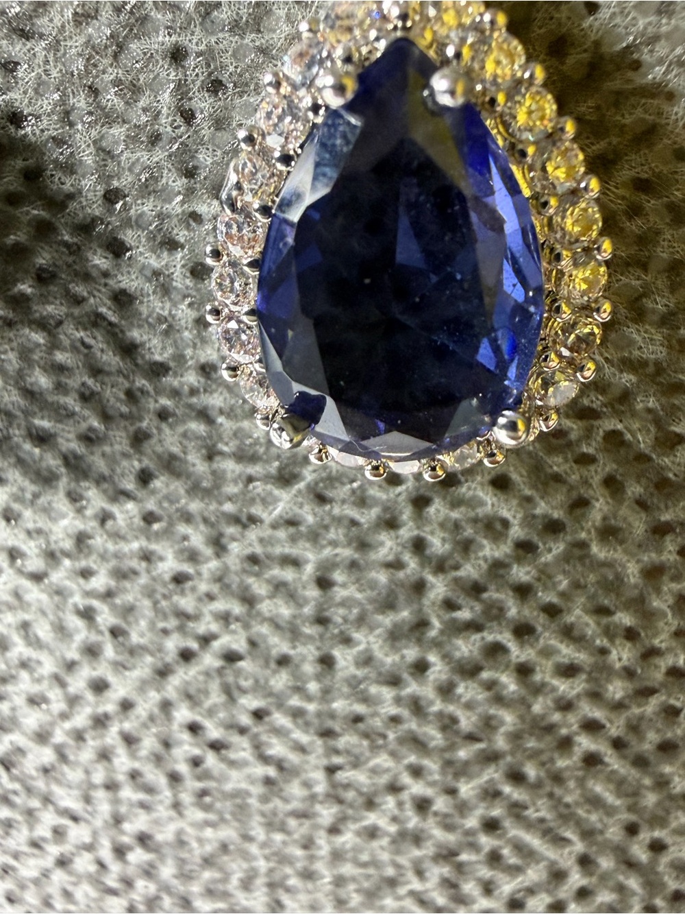 Sterling Silver Teardrop Blue Sapphire Halo Drop Earrings - Picture 2 of 5